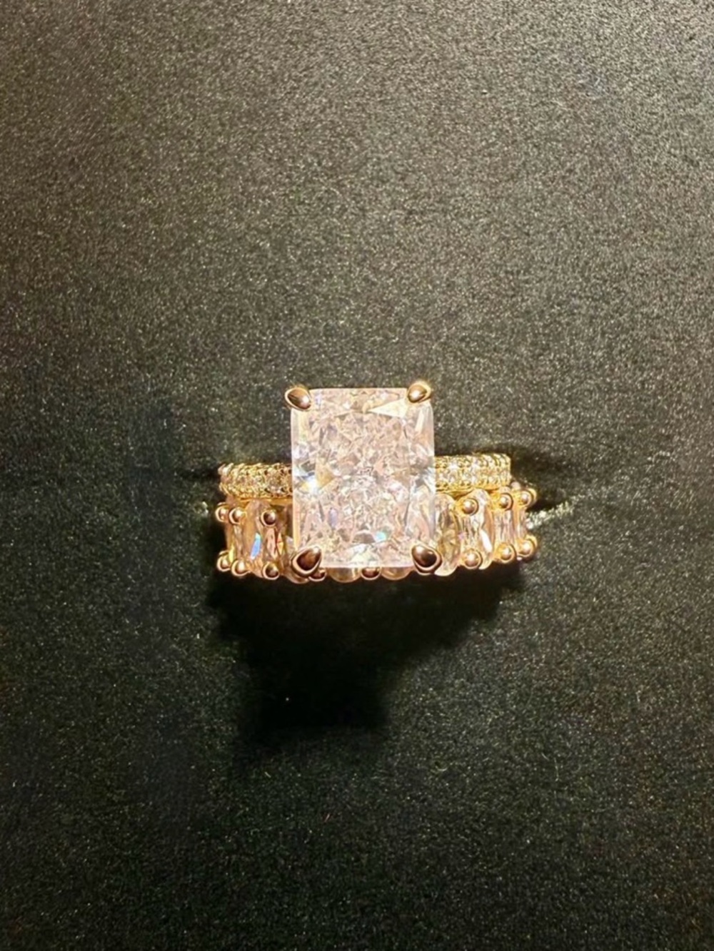 Radiant Cut Moissanite Engagement Ring Set S925 Sterling Silver Size 5 GRA Cert